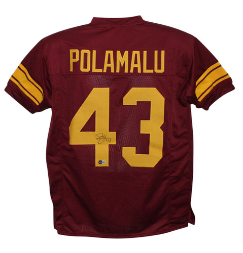 Troy Polamalu Autographed/Signed College Style Red XL Jersey Beckett BAS