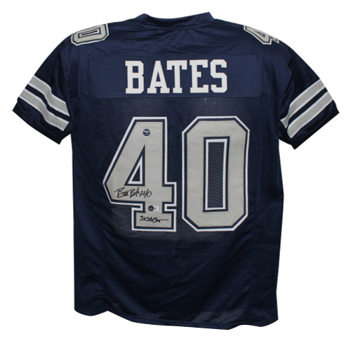 Bill Bates Autographed/Signed Pro Style Blue XL Jersey 3x Champs Beckett