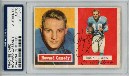 Howard Hopalong Cassady Signed 1957 Topps #90 Card NFL Champs PSA Slab