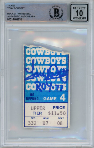 Tony Dorsett Signed Cowboys 1977 Game 4 Ticket Stub ROY Beckett 10 Slab
