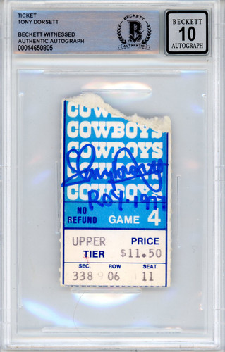 Tony Dorsett Autographed 11/6/1977 vs Giants Ticket Stub Beckett Slab