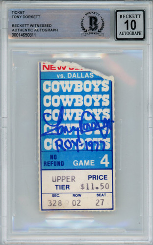 Tony Dorsett Autographed 11/6/1977 vs Giants Ticket Stub Beckett 10 Slab
