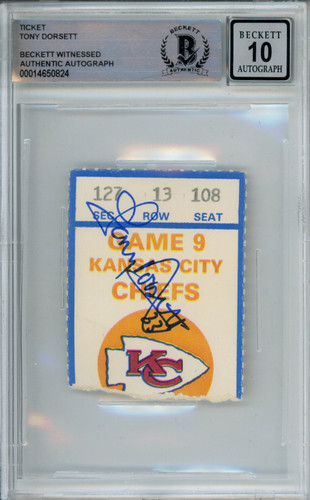 Tony Dorsett Signed 11/20/1983 vs Chiefs Ticket Stub Beckett Slab