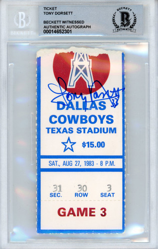 Tony Dorsett Autographed 8/27/1983 vs Oilers Ticket Stub Beckett Slab