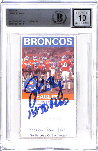 John Elway Signed Denver Broncos Ticket Slab "1st TD" BAS