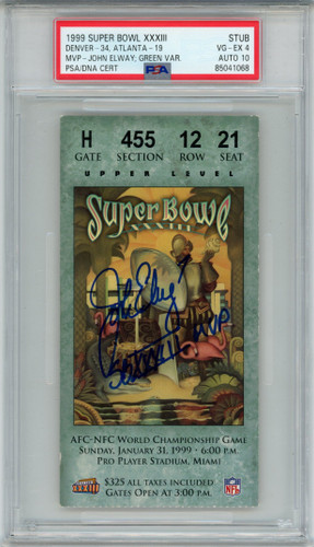 John Elway Signed Denver Broncos SBXXXIII Ticket Slab MVP PSA