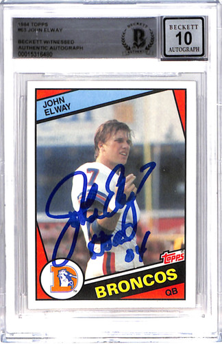 John Elway Signed 1984 Topps #63 Trading Card HOF Beckett
