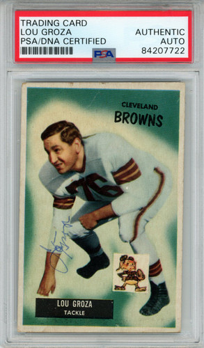 Lou Groza Autographed/Signed 1955 Bowman #37 Trading Card PSA Slab