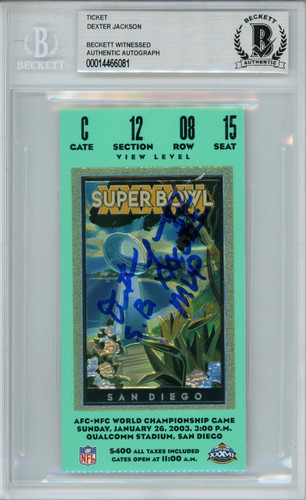 Dexter Jackson Signed Super Bowl XXXVII Ticket Stub MVP Beckett Slab