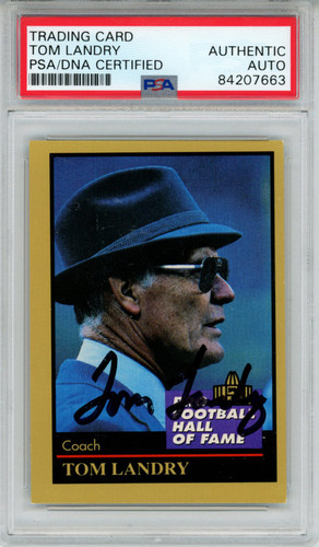 Tom Landry Autographed 1991 Enor Hall of Fame #80 Trading Card PSA Slab