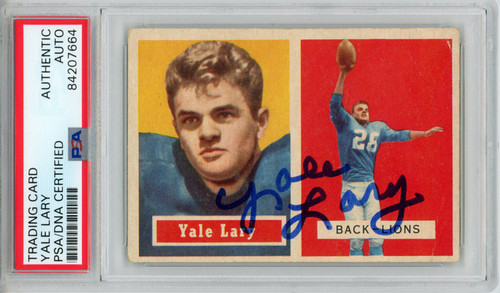 Yale Lary Autographed/Signed 1957 Topps #68 Trading Card PSA Slab