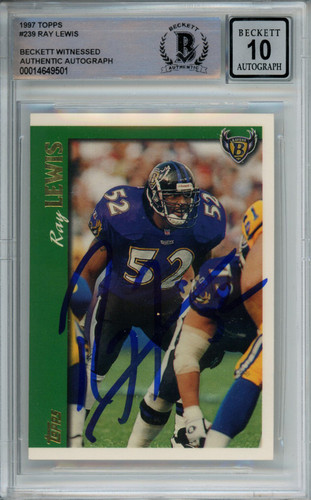 Ray Lewis Autographed 1997 Topps #239 Trading Card Beckett Slab