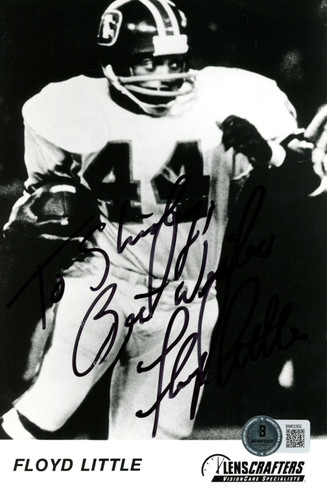 Floyd Little Signed Denver Broncos 5x7 Ad Card To Shirley Beckett 45097
