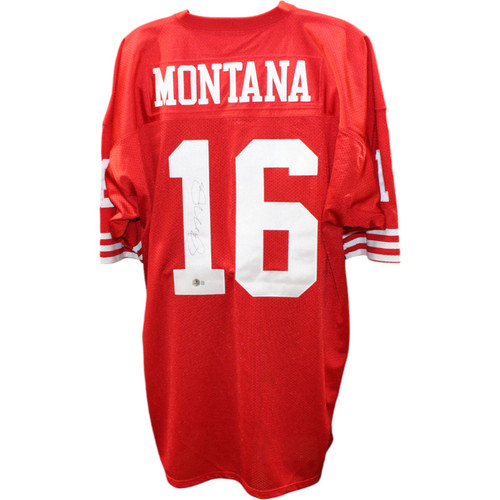 Joe Montana Signed San Francisco 49ers M&N 56 Red Jersey Beckett 45065