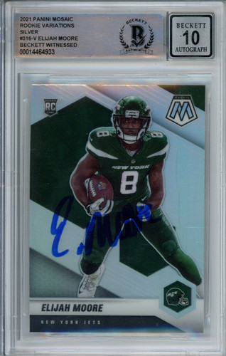 Elijah Moore Signed 2021 Mosaic Rookie Variations #316-V Card BAS 10 Slab