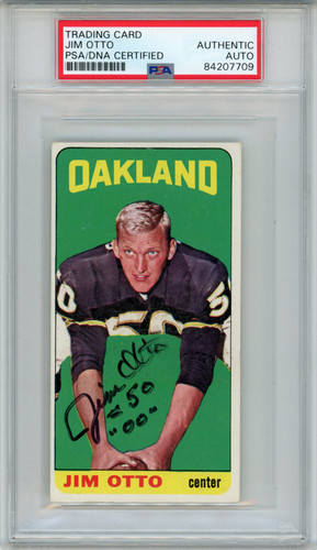 Jim Otto Autographed 1965 Topps Super #145 Trading Card PSA Slab