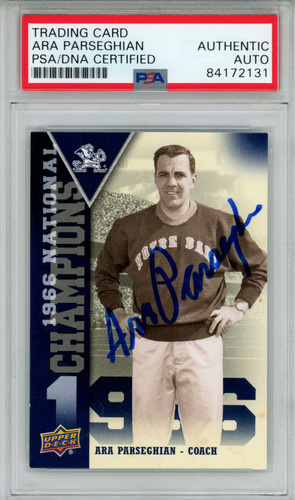 Ara Parseghian Signed 2013 Upper Deck #NC-PA Trading Card PSA Slab