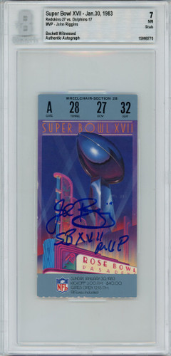 John Riggins Autographed Super Bowl XVII Ticket Stub SB MVP Grade 7 BAS