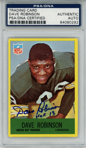 Dave Robinson Signed 1967 Philadelphia #80 Trading Card HOF PSA Slab