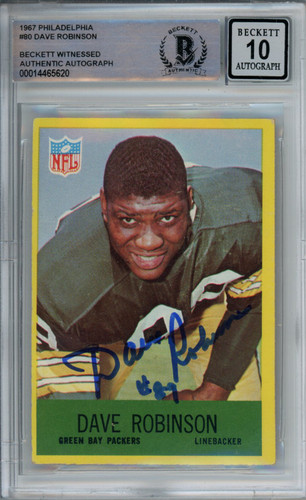 Dave Robinson Signed 1967 Philadelphia #80 Rookie Card Beckett 10 Slab