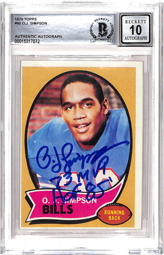 OJ Simpson Signed 1970 Topps "73 MVP" "HOF" Trading Card Beckett