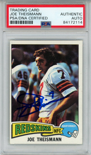 Joe Theismann Autographed 1975 Topps #416 Trading Card PSA Slab