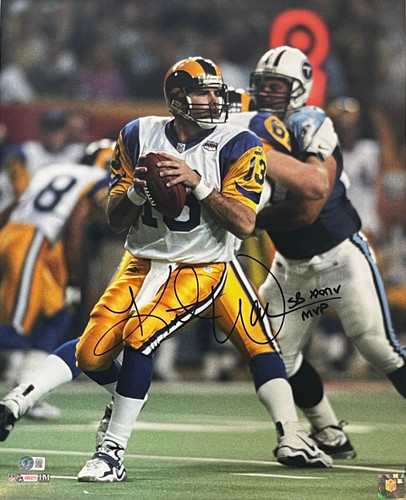 Kurt Warner Autographed St. Louis Rams 16x20 Photo MVP insc. Beckett