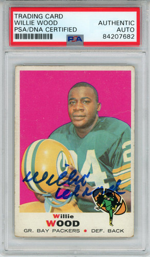 Willie Wood Autographed/Signed 1969 Topps #168 Trading Card PSA Slab