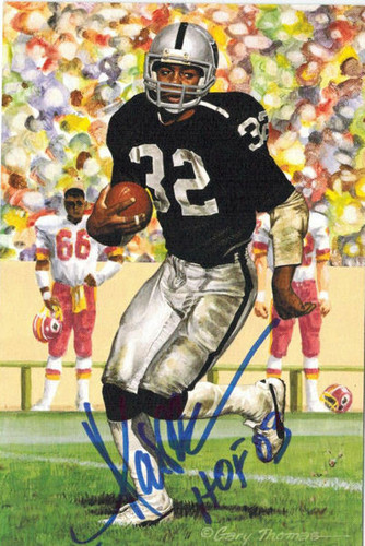 Marcus Allen Autographed Oakland Raiders Goal Line Art Card in blue w/HOF 03