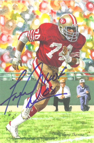 Fred Dean Autographed San Francisco 49ers Goal Line Art in blue w/HOF 08
