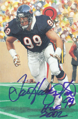Dan Hampton Autographed Chicago Bears Goal Line Art in blue w/HOF 2002