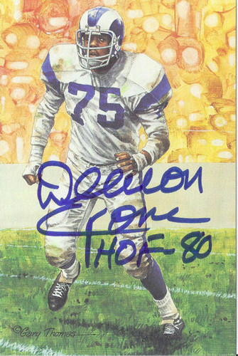 Deacon Jones Autographed Los Angeles Rams Goal Line Art Card in Blue w/HOF 80