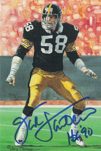 Jack Lambert Autographed Pittsburgh Steelers Goal Line Art w/HOF 90