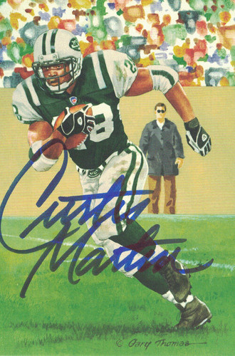 Curtis Martin Autographed New York Jets Goal Line Art Card (Blue N/O)