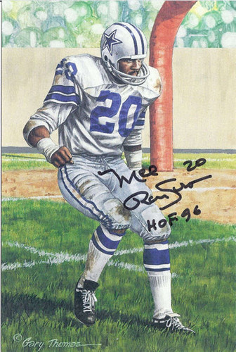 Mel Renfro Autographed Dallas Cowboys Goal Line art in black w/HOF 96