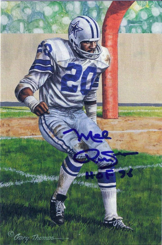Mel Renfro Autographed Dallas Cowboys Goal Line art in blue w/HOF 96