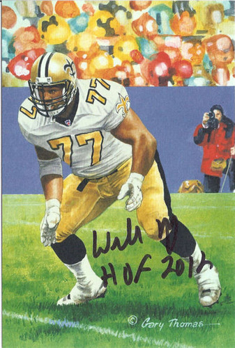 Willie Roaf Autographed New Orleans Saints Goal Line Art in Black w/HOF 12