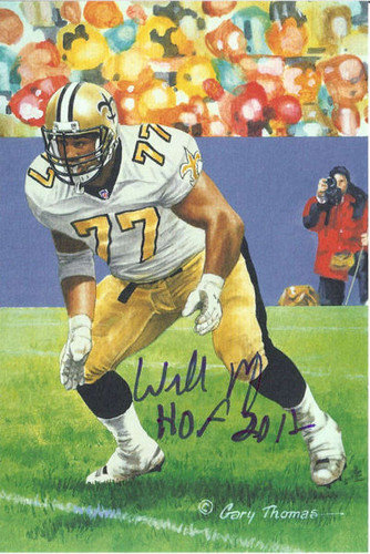 Willie Roaf Autographed New Orleans Saints Goal Line Art in Blue w/HOF 12