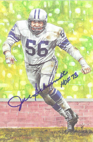 Joe Schmidt Autographed Detroit Lions Goal Line Art Card in Blue