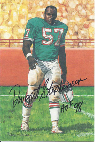 Dwight Stephenson Autographed Miami Dolphins Goal Line Art Card in Black w/HOF 98