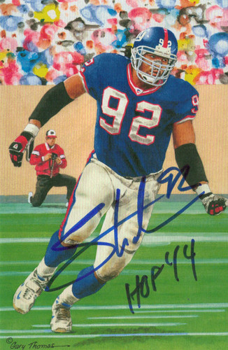Michael Strahan Autographed New York Giants Goal Line Art Card (Blue w/HOF)