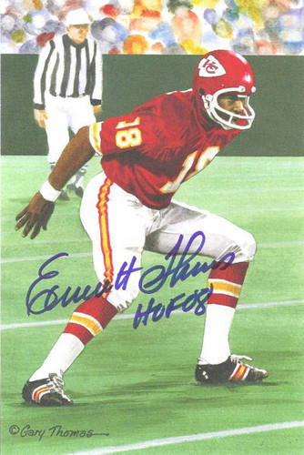 Emmitt Thomas Autographed Kansas City Chiefs Goal Line Art Card blue w/HOF 08