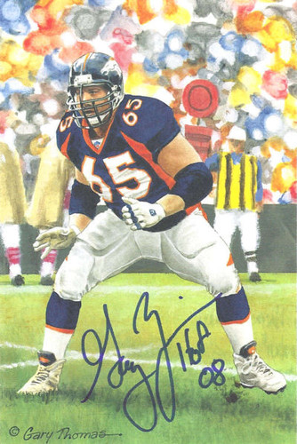 Gary Zimmerman Autographed Denver Broncos Goal Line Art Card blue /HOF 08