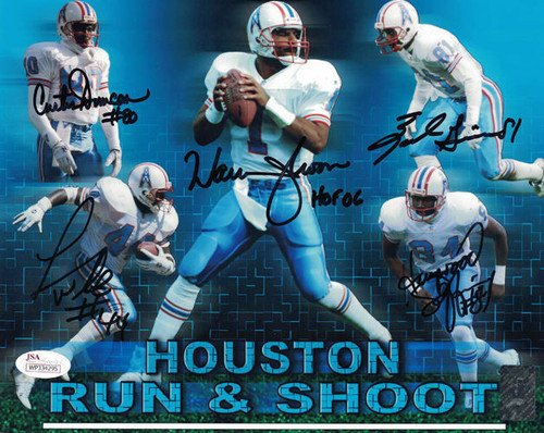 Houston Oilers Run 'n Shoot Autographed 8x10 Photo 5 sigs JSA