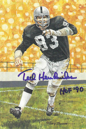 Ted Hendricks Autographed Oakland Raiders Goal Line Art Card Blue w/HOF 90 JSA