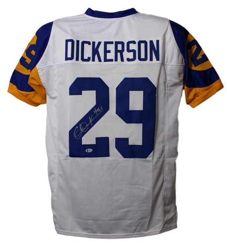 Eric Dickerson Autographed Los Angeles Rams White XL Jersey HOF BAS