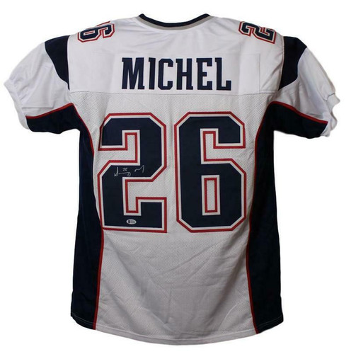 Sony Michel Autographed New England Patriots White XL Jersey BAS