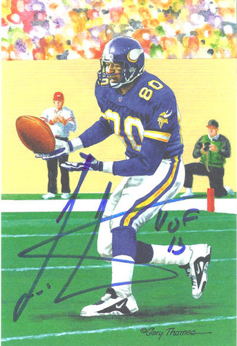 Cris Carter Autographed Minnesota Vikings Goal Line Art in blue w/HOF 13