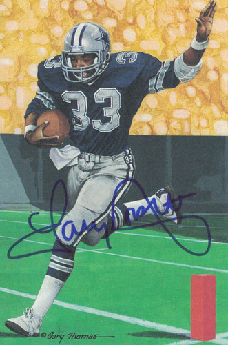 Tony Dorsett Autographed/Signed Dallas Cowboys Goal Line Art Card Blue
