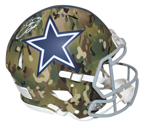 Emmitt Smith Autographed Dallas Cowboys Authentic Camo Speed Helmet BAS